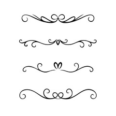 Decorative simple divider. Text dividers retro minimal line separators,  Vector isolated geometric wedding card heart separator elements set. Text dividers. . Hand drawn vector illustration. 
