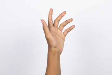 Hands with dirty nails isolated on white background. Dirt under the nails is a source of infection...
