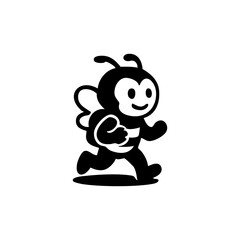 Cute bee running, carrying something