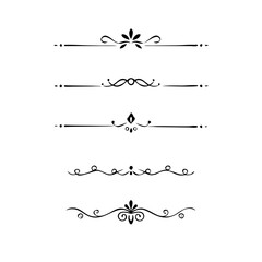 Fototapeta premium text dividers doodle set. Wedding decorative elements. Divider ornament, borders, floral, vintage line separators. Hand drawn vector illustration isolated on white background. Set page dividers. 