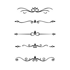 text dividers doodle set. Wedding decorative elements. Divider ornament, borders, floral, vintage line separators. Hand drawn vector illustration isolated on white background. Set page dividers.	