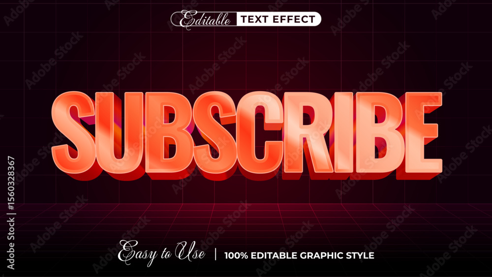 Poster 3d subscribe text style effect template editable text effect