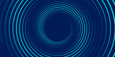 Blue abstract background with glowing circles. Swirl circular lines pattern. Geometric spiral. Twirl element. Modern graphic design. Futuristic technology concept. Vector illustration