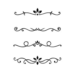 Gold text dividers doodle set. Wedding decorative elements. ornament, borders, floral, vintage line separators. Hand drawn vector illustration isolated on white background. Set page dividers.
