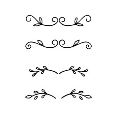 Gold text dividers doodle set. Wedding decorative elements. ornament, borders, floral, vintage line separators. Hand drawn vector illustration isolated on white background. Set page dividers.
