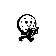 A cookie character is walking and holding a book