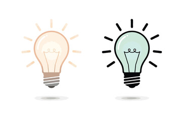 Creative idea concept using a light bulb icon with a glowing effect, flat vector minimal style