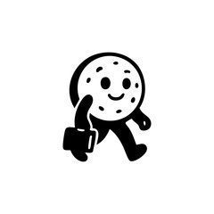 A cookie character, round and smiling, walks with a briefcase