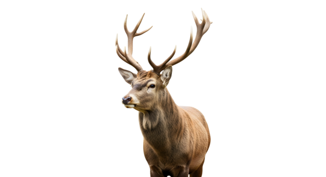 Majestic Stag Portrait with Antlers on Transparent Background