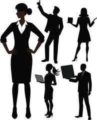 This collection of black and white images depicts illustrations related to teachers and education, including a teacher at a blackboard, books, an apple, and school supplies.