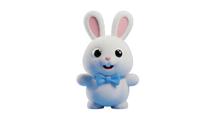 Obraz premium Cute White Bunny with Blue Bowtie on Transparent Background