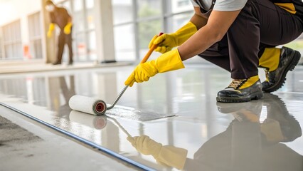 Worker using a paint roller
