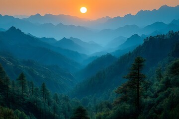 Majestic Mountain Landscape at Sunset Serene Nature Photography for Wall Art or Digital Use