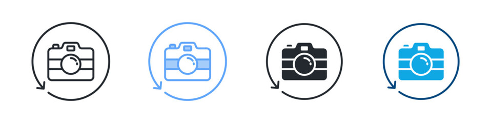 Selfie Icon Set Multiple Style. Designed In Outline, Blue, Glyph, Dual Tone