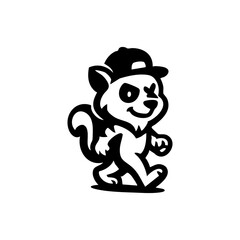 Cute cartoon cat wearing a hat, walking