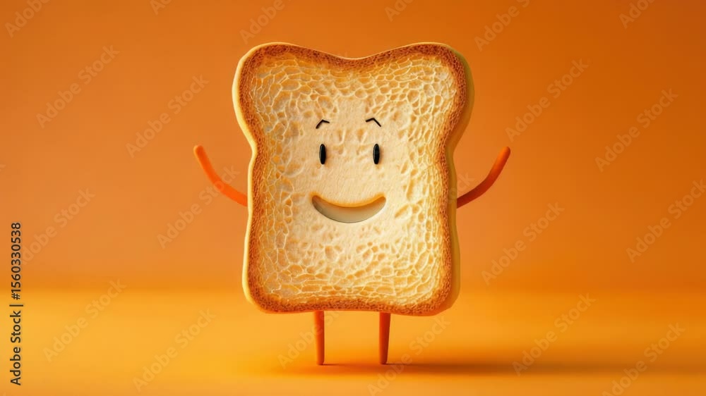 Poster a slice of bread with a cheerful expression and limbs, perfect for illustration or design