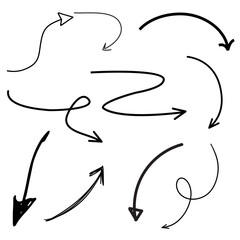 Collection of Diverse Hand Drawn Arrows Showing Directional Movement and Flow	