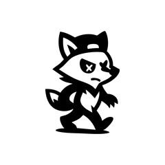 Cartoon fox character wearing a cap, with crossed-out eyes