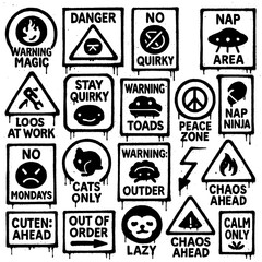 Obraz premium Random Sign and Symbol Icons – Black Graffiti Spray Paint Collection