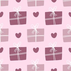 Cute pink gift box and heart pattern, perfect for romantic or festive designs. Ideal for wrapping paper, Valentine’s, or celebration themes.