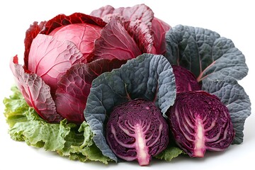 Obraz premium Fresh Organic Purple Cabbage Arrangement for Healthy Cooking and Culinary Inspiration