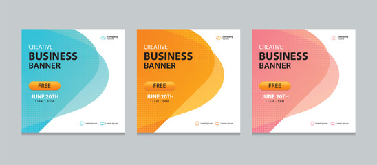 Set of Editable square business web banner design template. Suitable for social media post, instagram story and web ads. Vector illustration with Space to add pictures.