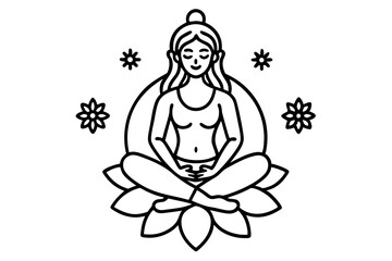 Minimalist Line Art of Meditating Woman in Lotus Yoga Pose