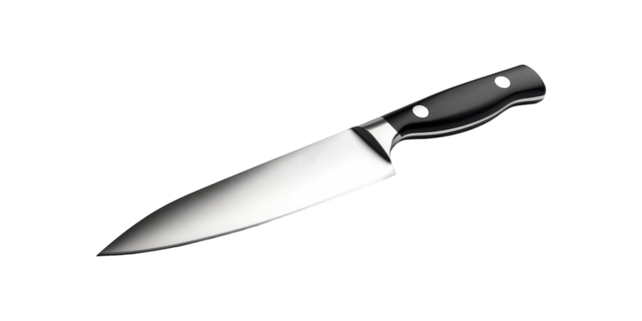 Professional Chef'S Knife With Black Handle. Essential Culinary Tool For Precision Cutting Isolated On Transparent Background