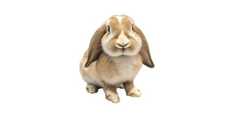 Cute Lop-Eared Rabbit. Adorable Pet Animal Portrait Isolated On Transparent Background