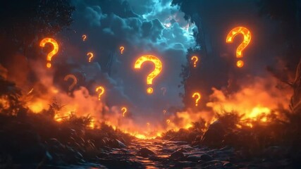 Burning forest question marks - Powered by Adobe