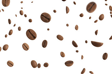 Obraz premium Falling Coffee Beans on White Background, High Resolution, Isolated