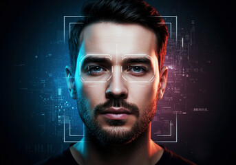 Facial Recognition Technology. Concept of facial Recognition System. Portrait of man