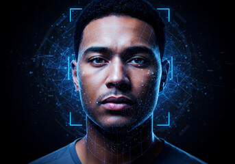 Facial Recognition Technology. Concept of facial Recognition System. Portrait of man