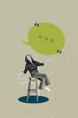 Vertical image photo collage of happy girl guy stand bubble communication chatterbox speech...