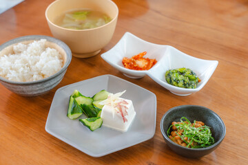 Japanese Traditional Breakfast with Tofu, Natto and Rice / 冷奴と納豆の和朝食
