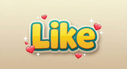 Fototapeta premium Cute Cartoon 'Like' Text with Hearts Fun Vector Graphic