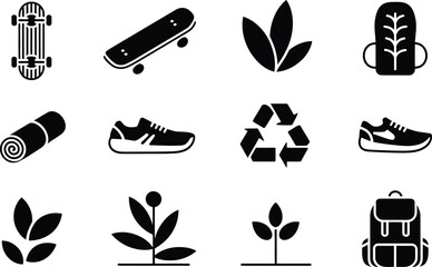 Black Icons Skateboard Backpack Shoes Plant Recycle Symbol