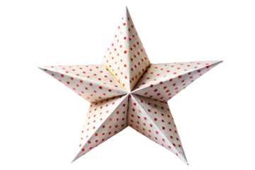 White five pointed paper star with red star pattern isolated on a transparent background image