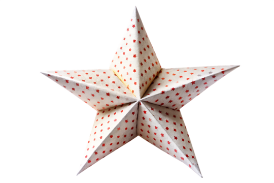 White five pointed paper star with red star pattern isolated on a transparent background image - Powered by Adobe