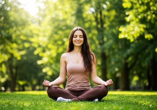 Young woman meditating in park