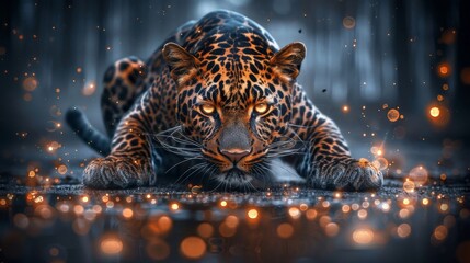 Leopard sprinting swiftly across the african savannah bathed in golden hour light