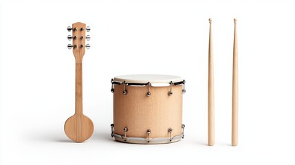 Creative Design of Bamboo Drum and Sticks with Simple Aesthetic, Ideal for Musicians and Music Enthusiasts, Showcasing Natural Materials and Craftsmanship