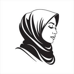 Muslim Woman Hijab Silhouette Portrait Vector Illustration
