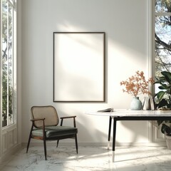 Fototapeta premium Modern minimalist interior with empty frame (8)