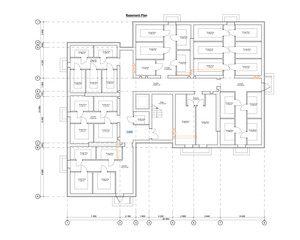 Vector architectural project of a multistory building basement