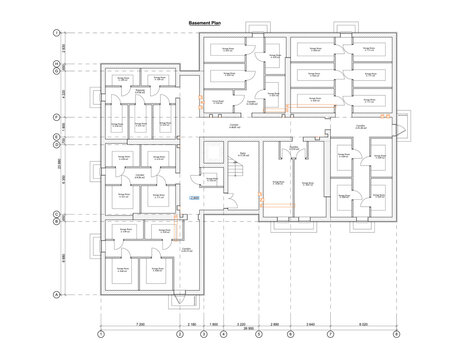 Vector architectural project of a multistory building basement