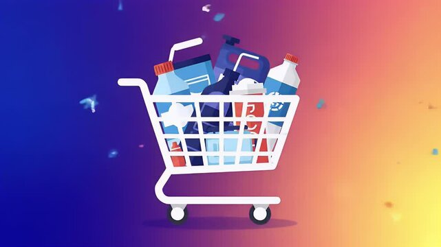 Shopping Cart Filled with Cleaning Supplies Illustration
