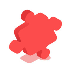 Red Puzzle Piece Icon Soft Shadow, Isometric Design