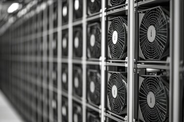 A server room with numerous cooling fans, showcasing high-density computing infrastructure.