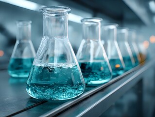 Chemical Laboratory Test Tubes with Colorful Liquid on White Background